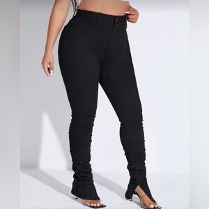 SHEIN Women's Black High Waist Split Hem Stacked Skinny Jeans